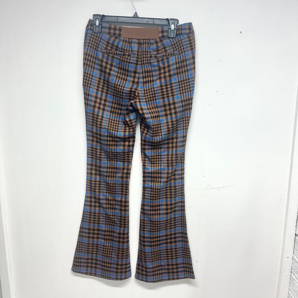Future Collective Women Houndstooth Brown Plaid High Rise Flare Pants Size 0 - Picture 3 of 4